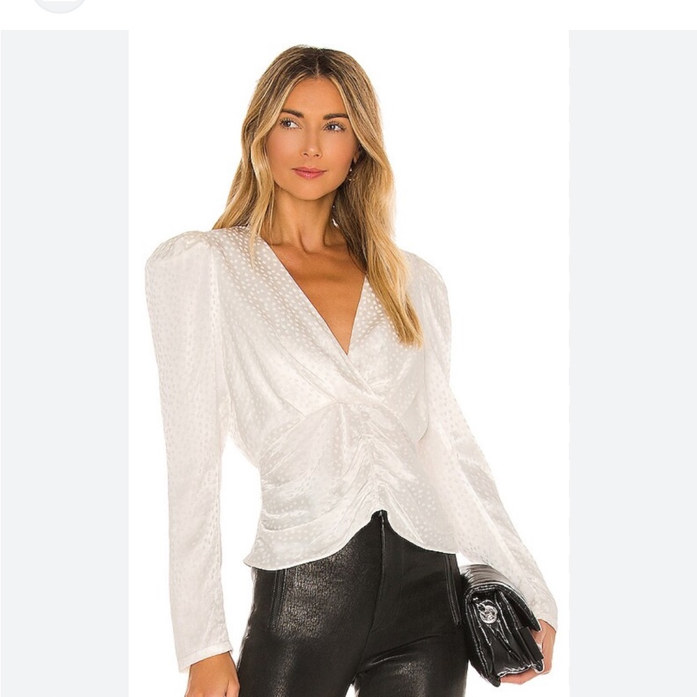 Ronny Kobo Vneck Ruche Astor Blouse NWT White Medium